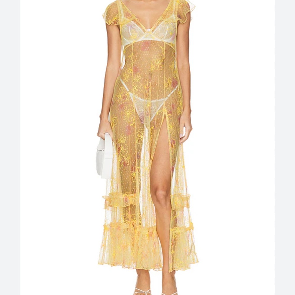 Free People Sheer Yellow Lace Maxi Dress